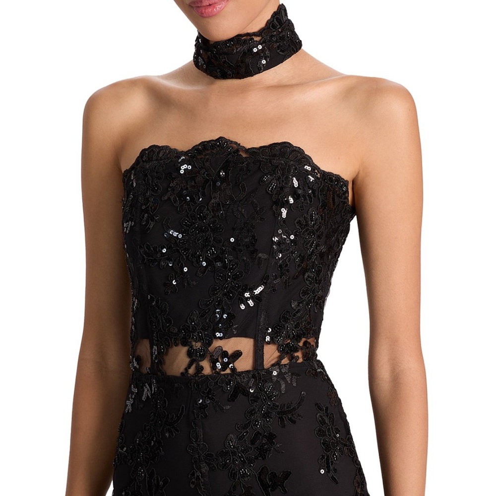 Alice + Olivia Black Lace Halter Jumpsuit comes with lace choker - Picture 3 of 7